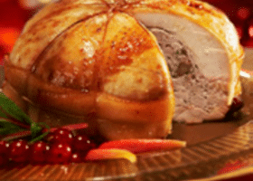 Melon de poularde farcie au foie gras et cèpes